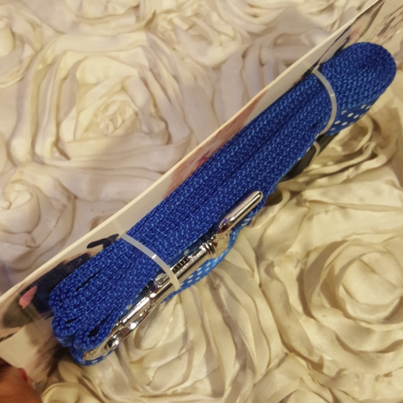 Dog Collar & Leash Set Blue Polka Dot Adjustable Walking Set - Picture 4 of 11